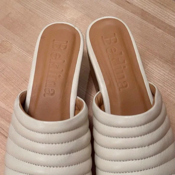 Rare Cream Beklina Ribbed Leather Clogs 10 Worn Once! - Picture 3 of 8